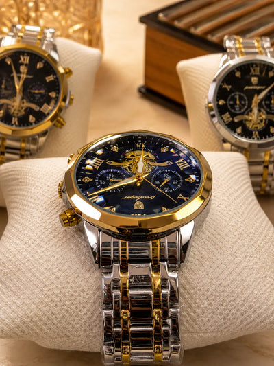 POEDAGAR 938 Diamond Mirror Chronograph, Original Quartz Men's Watch