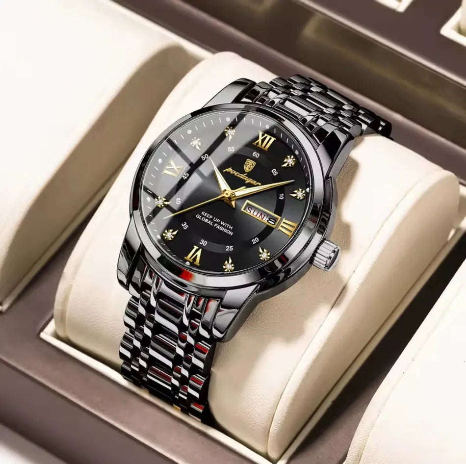 POEDAGAR 936 Men's Stainless Steel Original Quartz Date & Week Watch gallery position 13