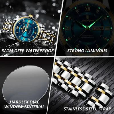 POEDAGAR 936 Men's Stainless Steel Original Quartz Date & Week Watch - gallery image 4