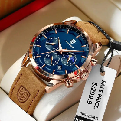 POEDAGAR MEN QUARTZ WATCH LUXURY SPORTS WATERPROOF CHRONOGRAPH LUMINOUS DATE MAN WRISTWATCH BUSINESS LEATHER MENS WATCHES CLOCK main wristwatch photograph