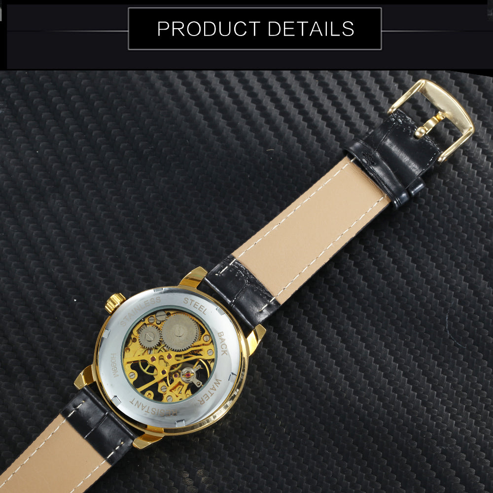 Forsining Skeleton Hollow Mechanical Watch for Men Leather Strap