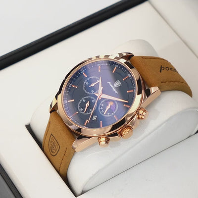 POEDAGAR 928 Leather Men Quartz Watch Luxury Chronograph