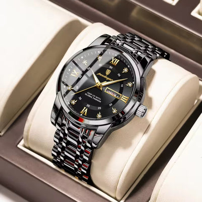 POEDAGAR 936 Men's Stainless Steel Original Quartz Date & Week Watch