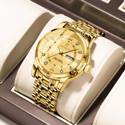 POEDAGAR 936 Men's Stainless Steel Original Quartz Date & Week Watch