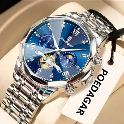 POEDAGAR 938 Diamond Mirror Chronograph, Original Quartz Men's Watch